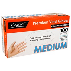 GLOVE DISPOSABLE MEDIUM CLEAR VINYL POWDERED 100S(10) # C-GV0002 CAPRI