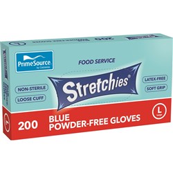 GLOVE LARGE STRETCHIES BLUE POWDER FREE 200S (10) # PS-SEGB-LGE PRIME SOURCE