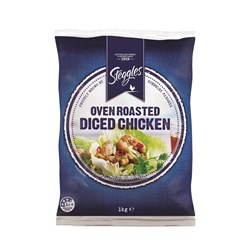CHICKEN MEAT DICED SKINLESS OVEN ROASTED 1KG(6) GF # 55975 STEGGLES
