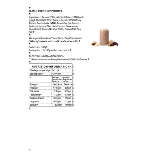 SMOOTHIE PEANUT BUTTER READY TO BLEND PROTEIN (12 X 180GM) # PBCP180RTBS12 ALLIES FOODS