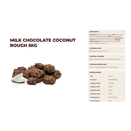 CHOCOLATE MILK COCONUT ROUGH 5KG # MCCR5 CHOCO NUTS