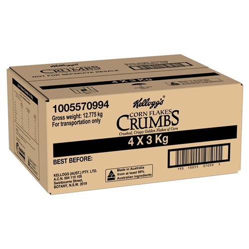 CEREAL CORNFLAKE CRUMBS (4 X 3KG) 12KG # 1005570994 KELLOGGS