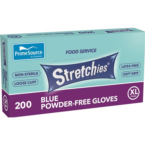 GLOVE EXTRA LARGE STRETCHIES BLUE POWDER FREE 200S (10) # PS-SEGB-XL PRIME SOURCE