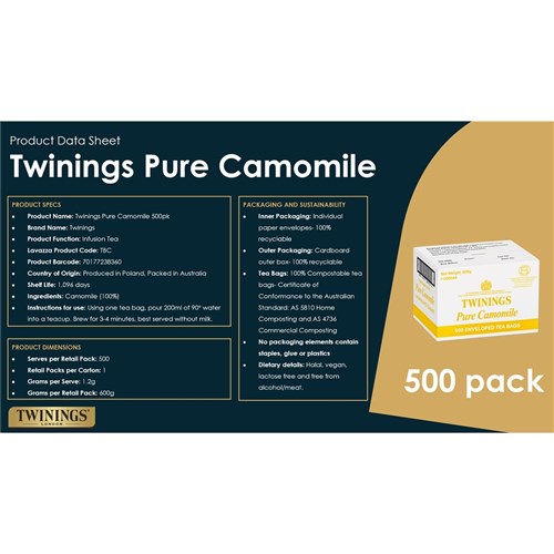 TEA BAGS ENVELOPE CAMOMILE 500S # 80148 TWININGS